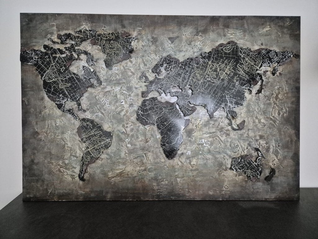 3D wereldkaart schilderij, Ophalen, Zo goed als nieuw, Schilderij, 100 tot 125 cm