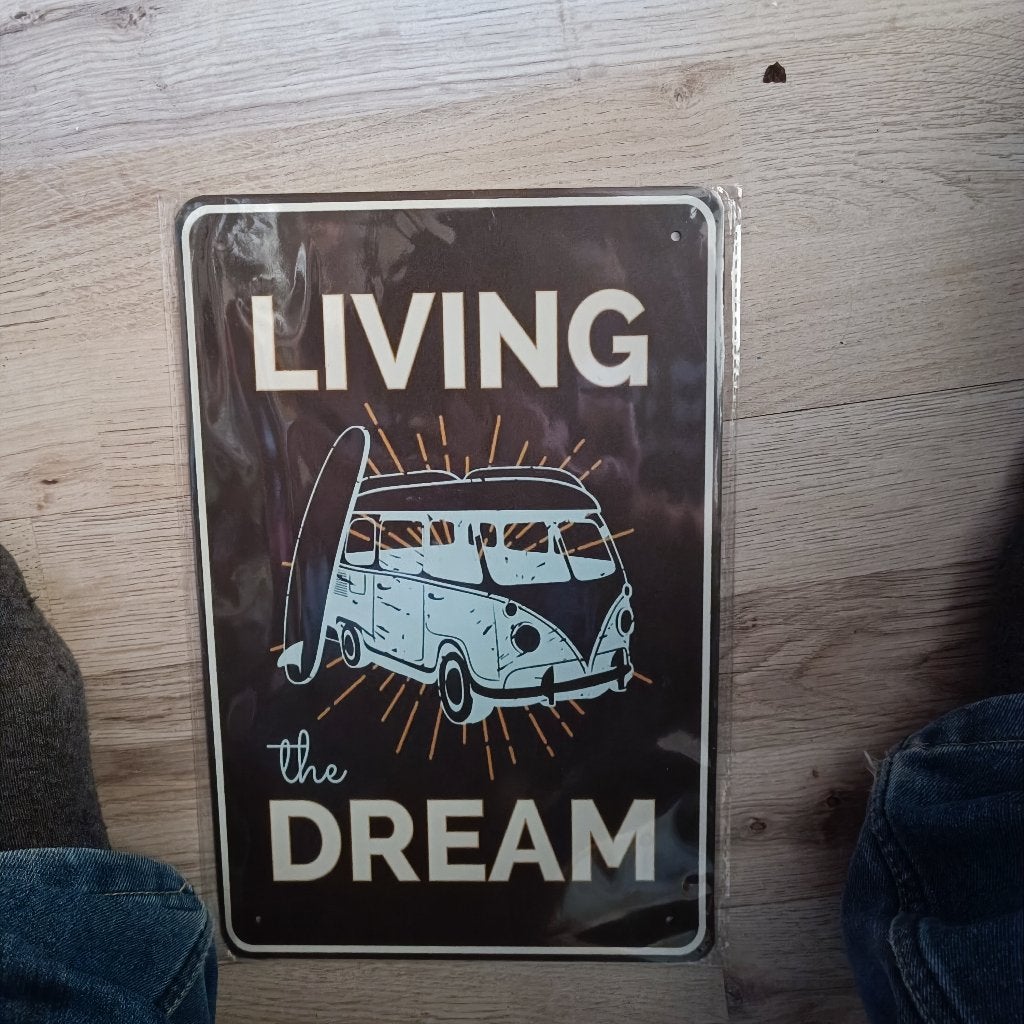 metalen metaal living the dream vw volkswagen bus t1, Ophalen of Verzenden, Nieuw, Metaal, Decoratieobject