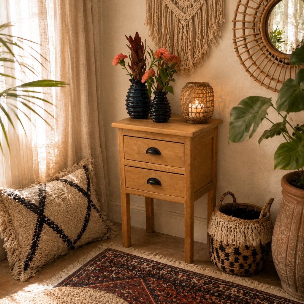 houten ladekast - massief teak - 2 lades - Gratis bezorgd, TTM Wonen, Meubels – (Perzische) Tapijten en Woonaccessoires, Minder dan 50 cm