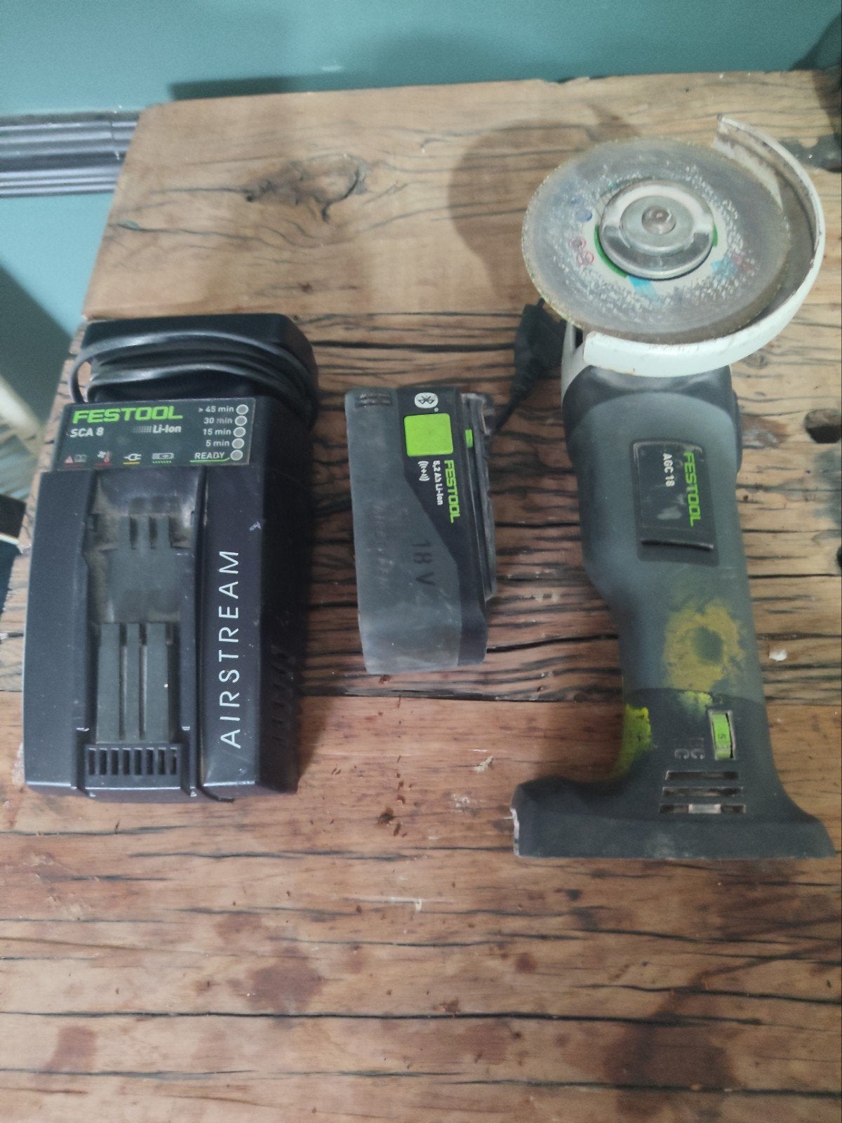 Festool AGC 18 Accu Haakse Slijper met Oplader en Accu, Ophalen of Verzenden, Gebruikt, 1000 watt of meer, Haakse handslijpmachine