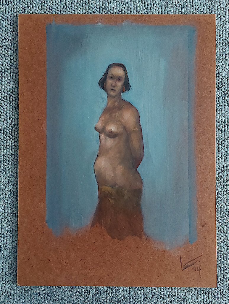 Schilderijtje/ Studie van Staand Naakt - Olieverf, Antiek en Kunst, Portret of Personen, Ophalen of Verzenden, Olieverf, Klassiek