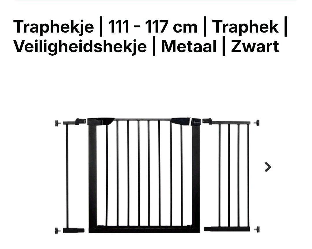 Springos Traphekje Veiligheidshekje Metaal Zwart 111-117cm, Nieuw, Ophalen of Verzenden, Metaal of IJzer, 115 cm of meer
