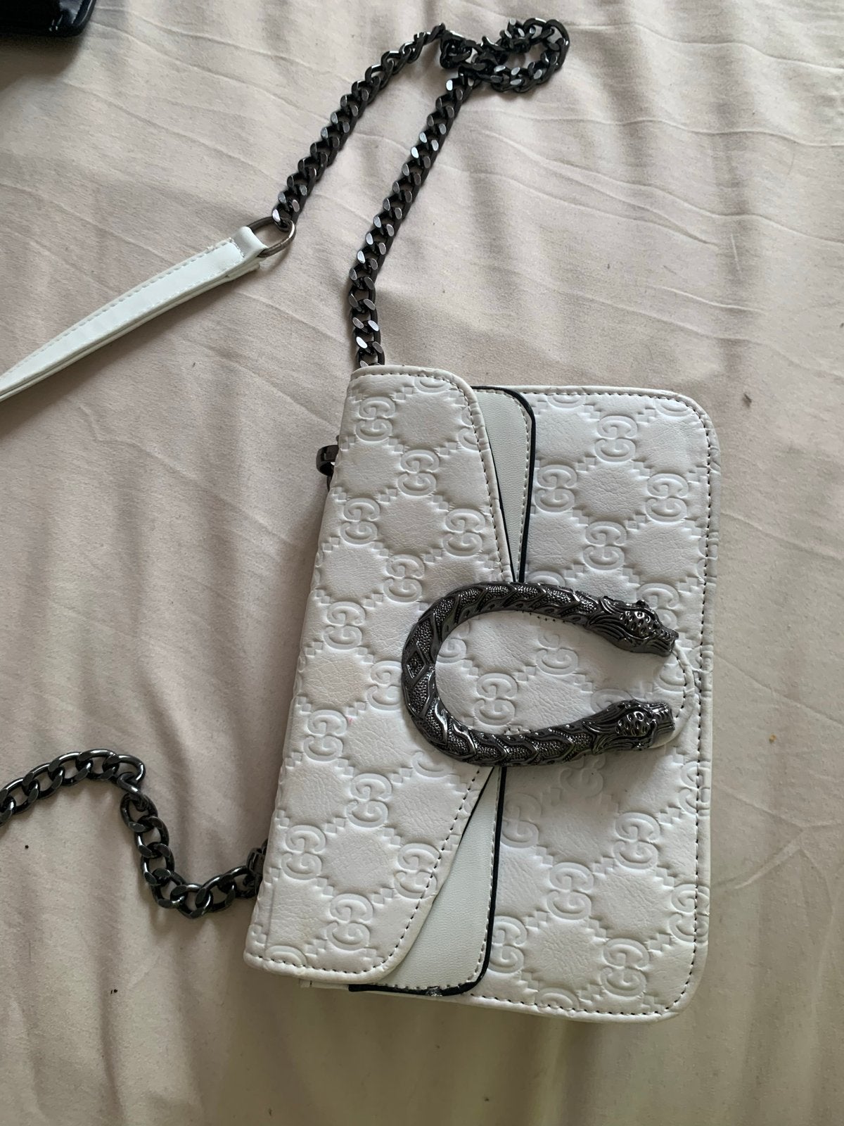 Gucci stijl schoudertasje wit met ketting, Ophalen of Verzenden, Zo goed als nieuw, Wit, Schoudertasje