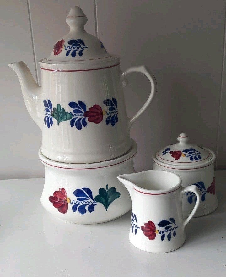 Boerenbont Boch Theepot/koffiepot met rechaud en suikerpot, Ophalen of Verzenden
