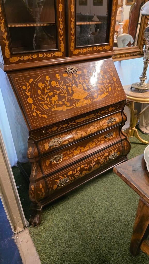 Notenhouten Intarsia Bureau met Opstand, Ophalen of Verzenden