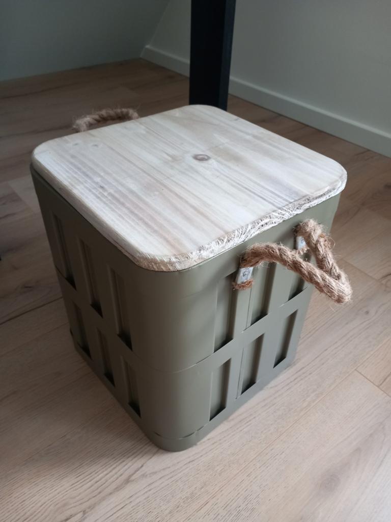 Multifunctionele Opbergkist / Kruk - Groen met Houten Deksel, Ophalen of Verzenden, Gebruikt, Hout