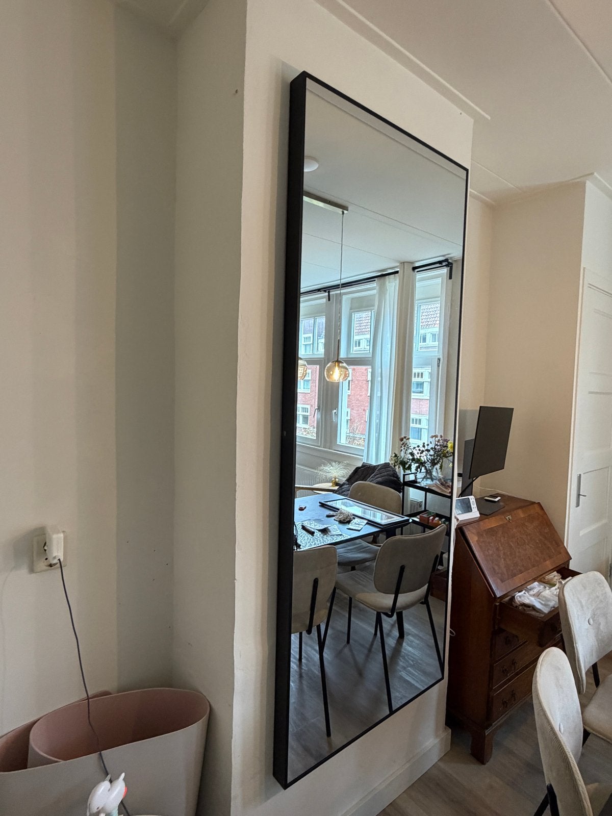 Ikea HOVET spiegel 78x196cm, zwart metalen frame, Ophalen, Zo goed als nieuw, 75 tot 100 cm, 150 tot 200 cm