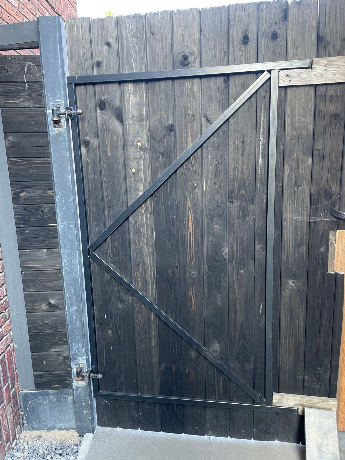 Houten tuinpoort met metalen frame, Ophalen, Met poort, Gebruikt, Tuinhek