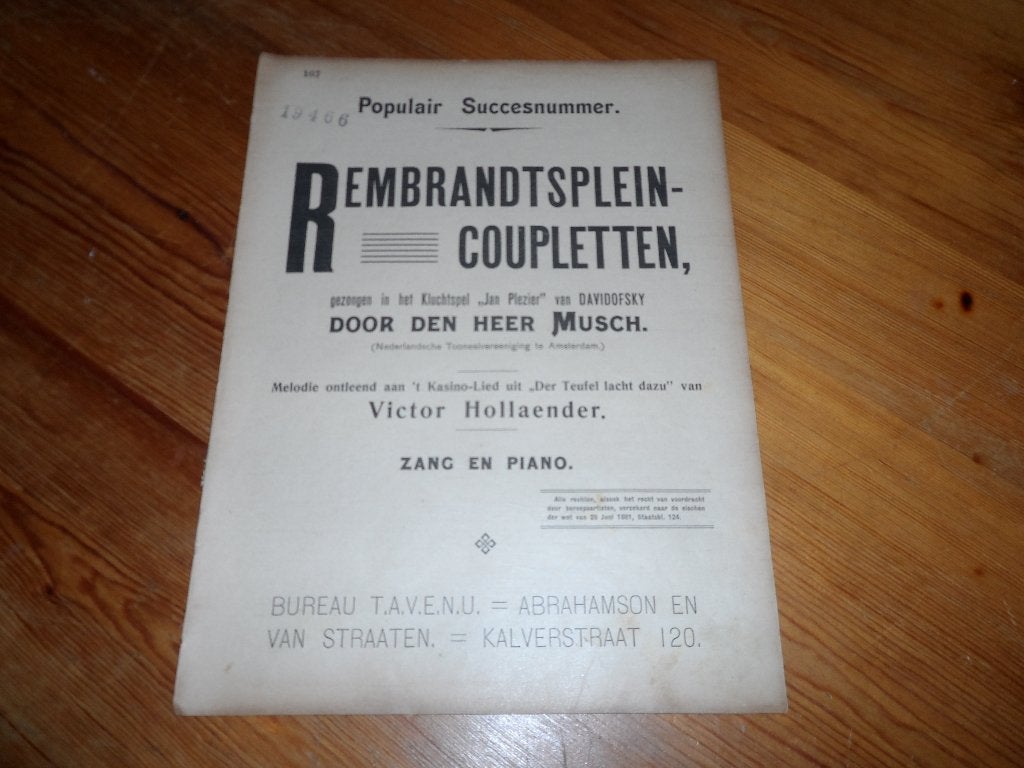 Rembrandtspleincoupletten - victor hollaender, Muziek en Instrumenten, Piano, Gebruikt, Ophalen of Verzenden, Artiest of Componist