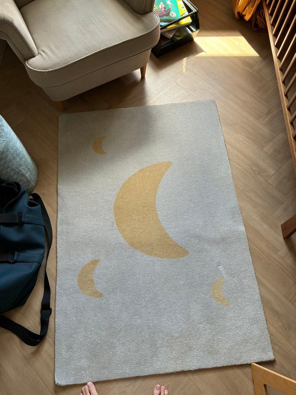 Konges Slöjd vloerkleed met manen/maan design, Ophalen, Gebruikt, 100 tot 150 cm, Crème