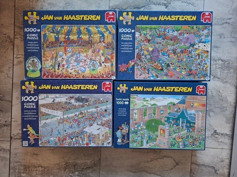 4 Jan van Haasteren puzzels - 1000 stukjes, Ophalen of Verzenden, 500 t/m 1500 stukjes, Zo goed als nieuw, Legpuzzel