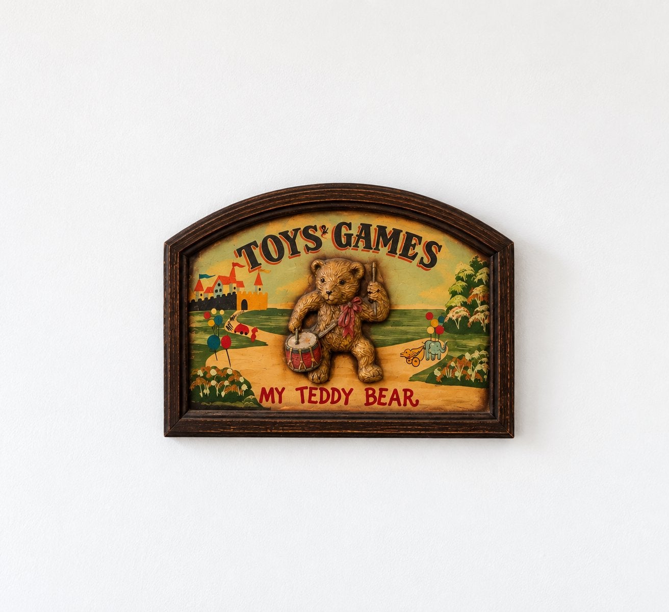 Vintage Engels 3D wandlijst Toys’ games beer, Verzenden
