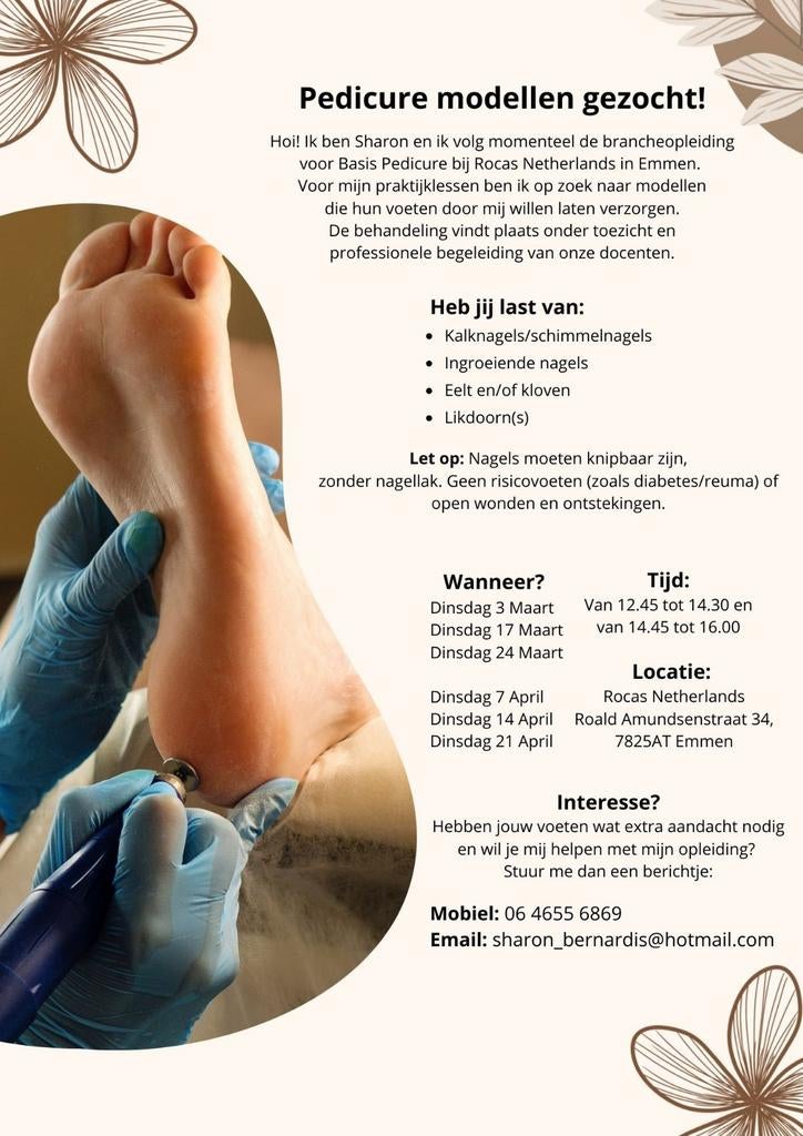 Pedicure modellen gezocht, 33 - 40 uur, Overige niveaus, Vanaf 10 jaar, Overige vormen