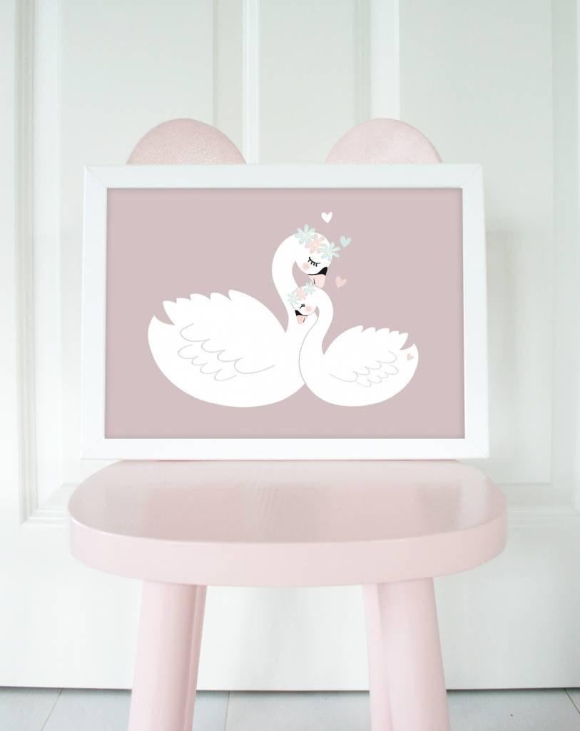 Poster Zwanen A4 lila kinderkamer meisje babykamer zwaan, Minder dan 50 cm, Verzenden, Nieuw, Foto of Poster