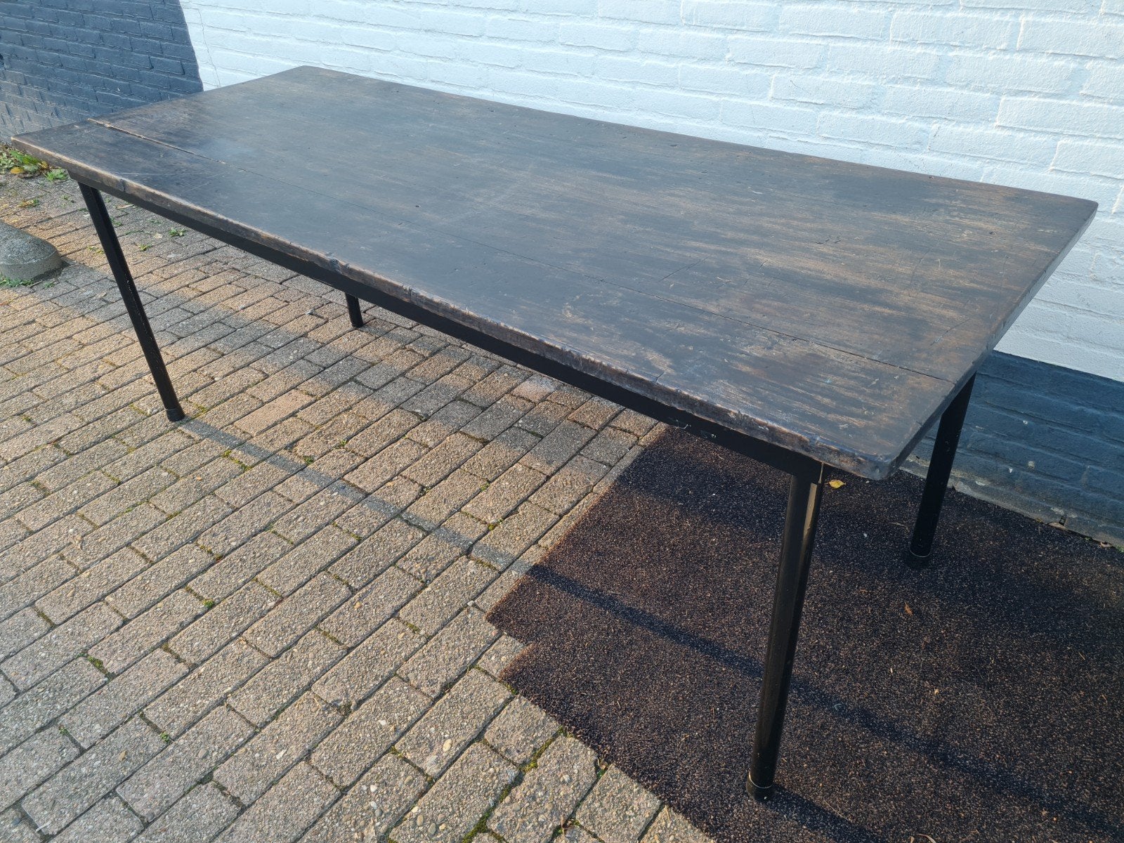 Robuuste houten tafel met metalen poten 80x200x77 cm, Ophalen