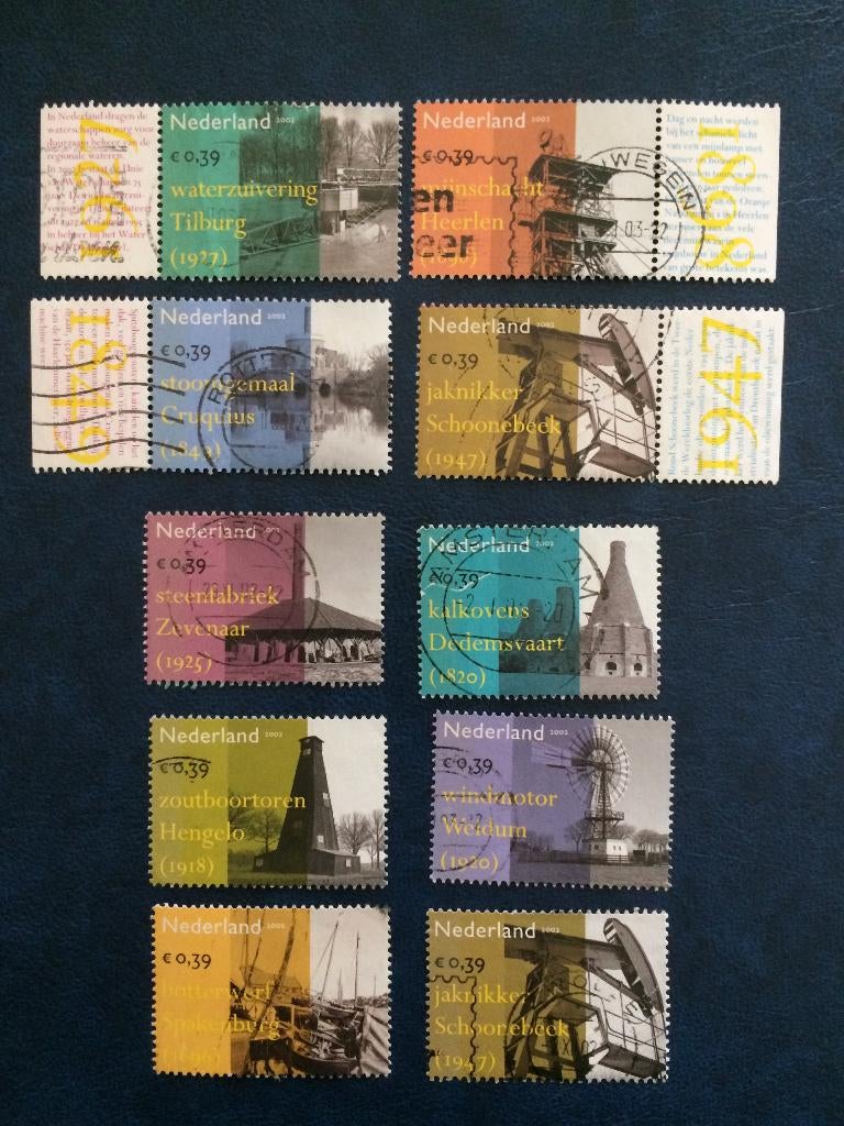 Serie Industrieel Erfgoed 2002 10 postzegels Nederland, Verzenden, Na 1940, Gestempeld