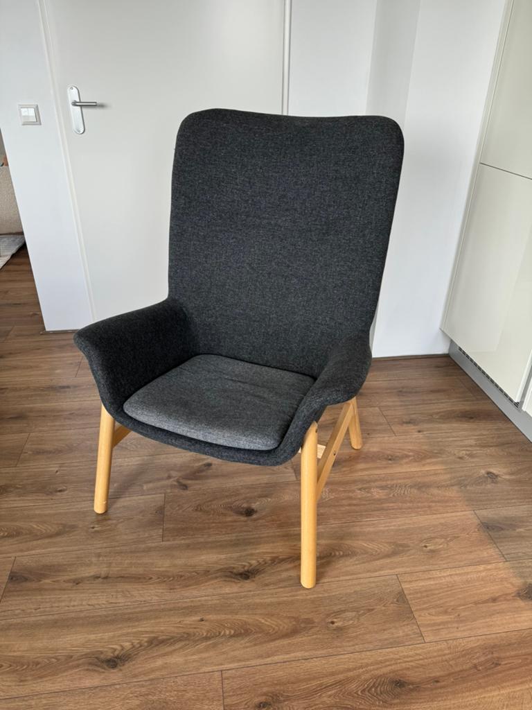 Ikea Vedbo fauteuil donkergrijs hoge rugleuning, Huis en Inrichting, Ophalen, Gebruikt, Grijs, Eén