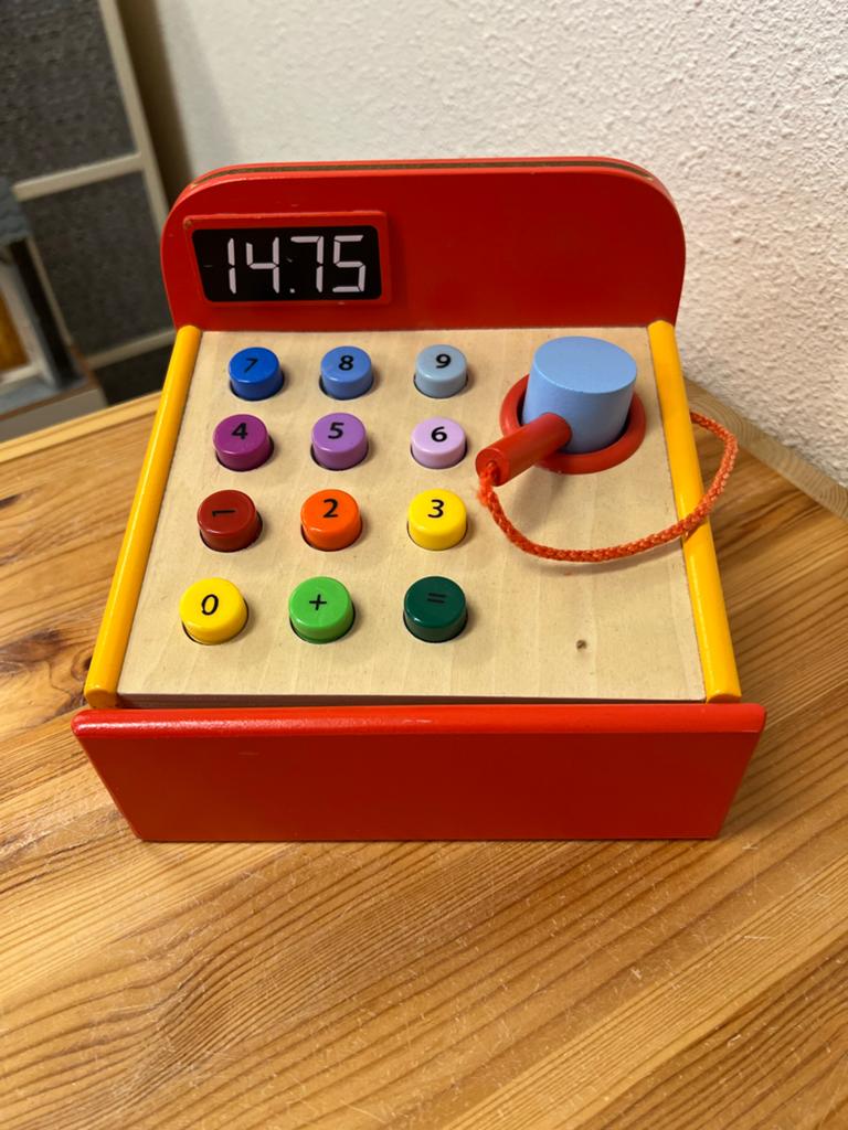 Houten speelgoed kassa met scanner en cijfers, Ophalen of Verzenden, Zo goed als nieuw