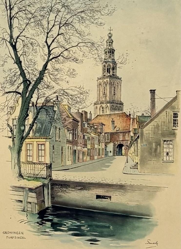 1269. Aquarel, Piet Smeele - stadsgezicht, 20e eeuw, Ophalen of Verzenden