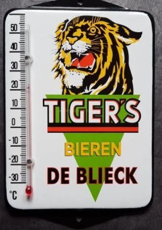 Tigers Bier bieren de Blieck emaillen reclame thermometer, Verzamelen, Ophalen of Verzenden, Nieuw, Overige typen, Overige merken