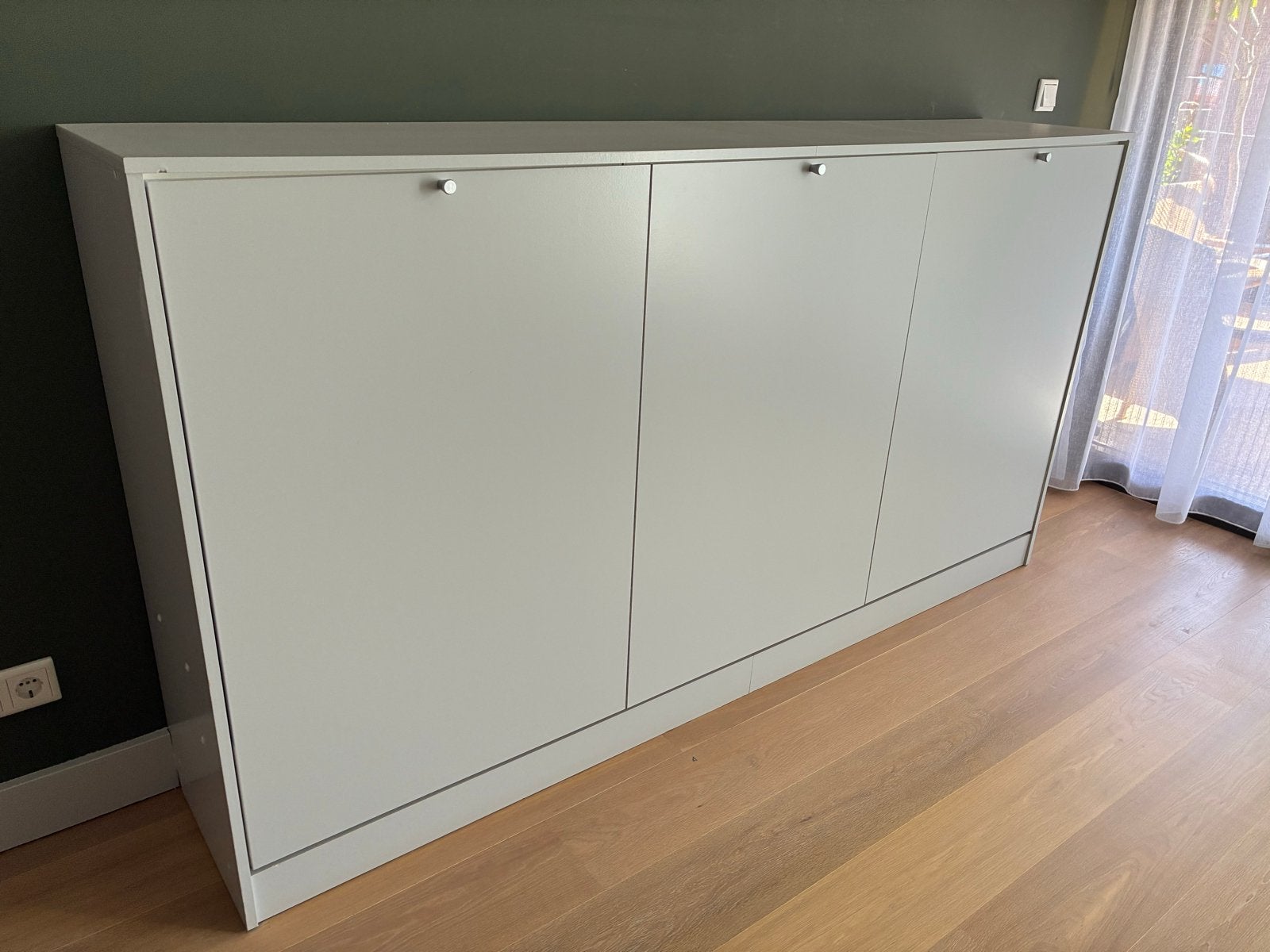 Opklapbaar logeerbed 90x200cm met lattenbodem lichtgrijs, Ophalen, Gebruikt, 90 cm, Eenpersoons