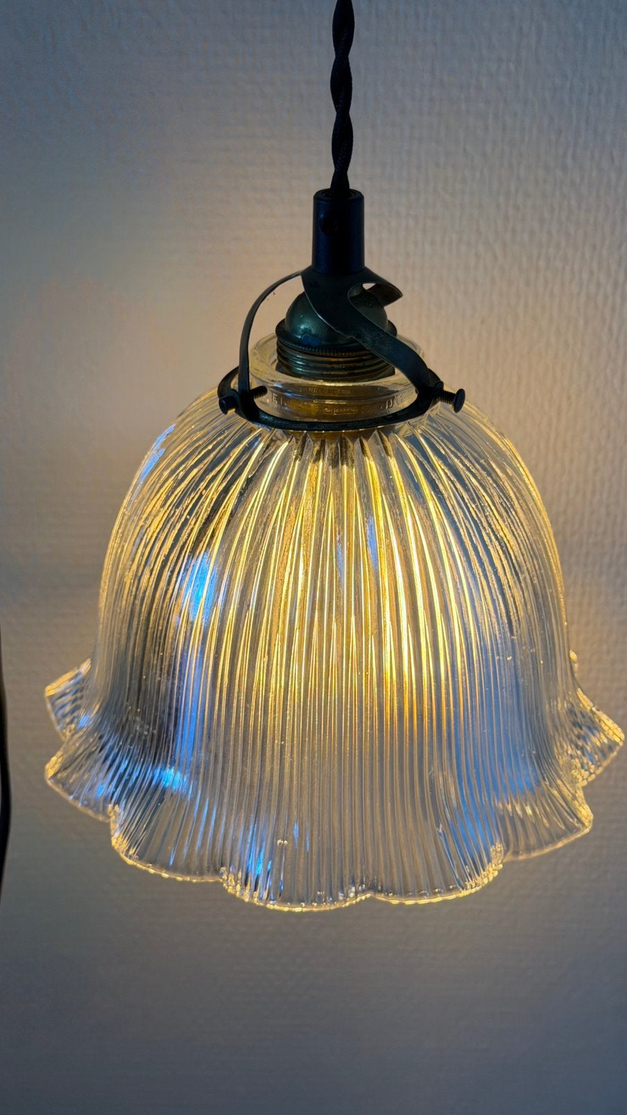 Oude vintage lamp pendellamp hanglamp Holophane gemerkt, Gebruikt, Art deco, Glas, E27 (groot)