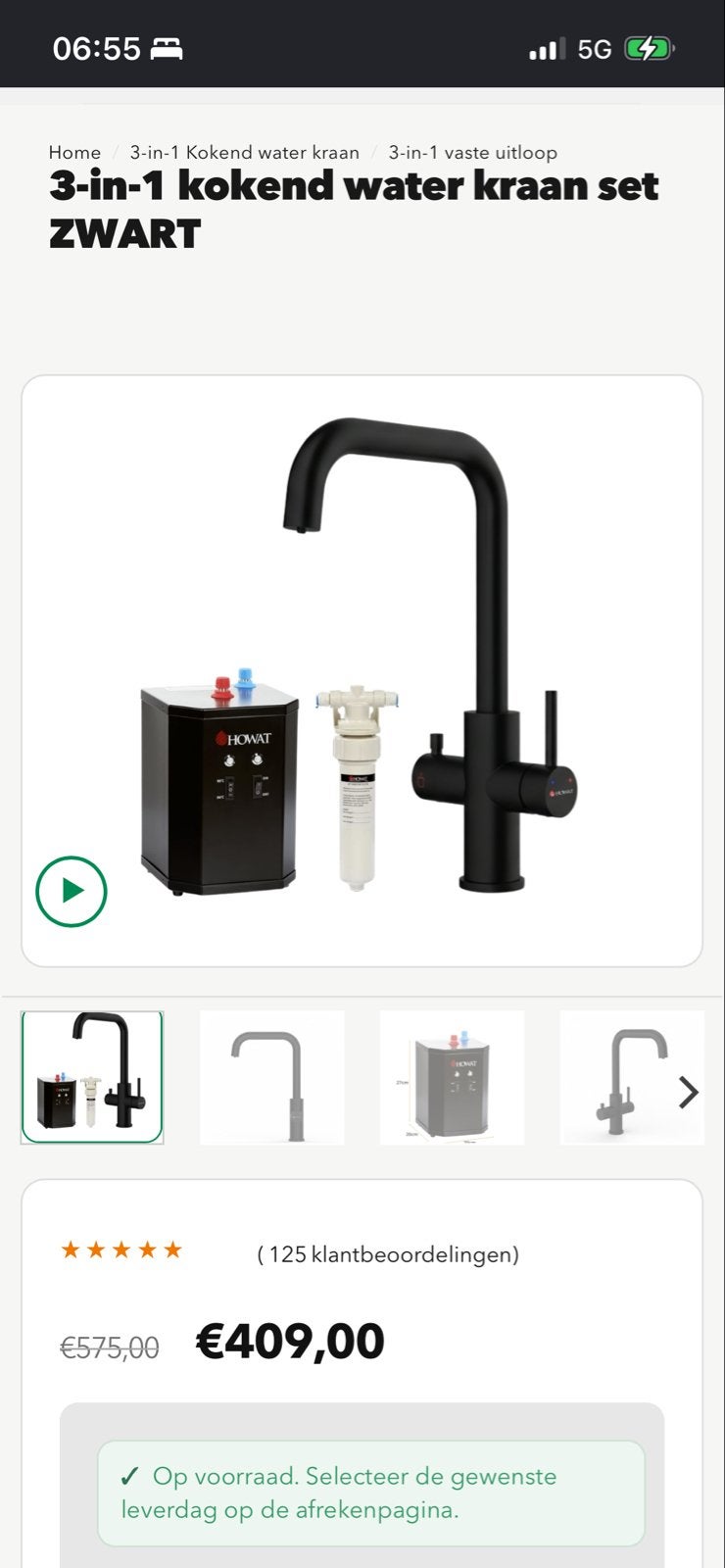 Howat kokend water kraan zwart, nieuw in doos, Huis en Inrichting, Ophalen, Overige typen, Nieuw, Zwart