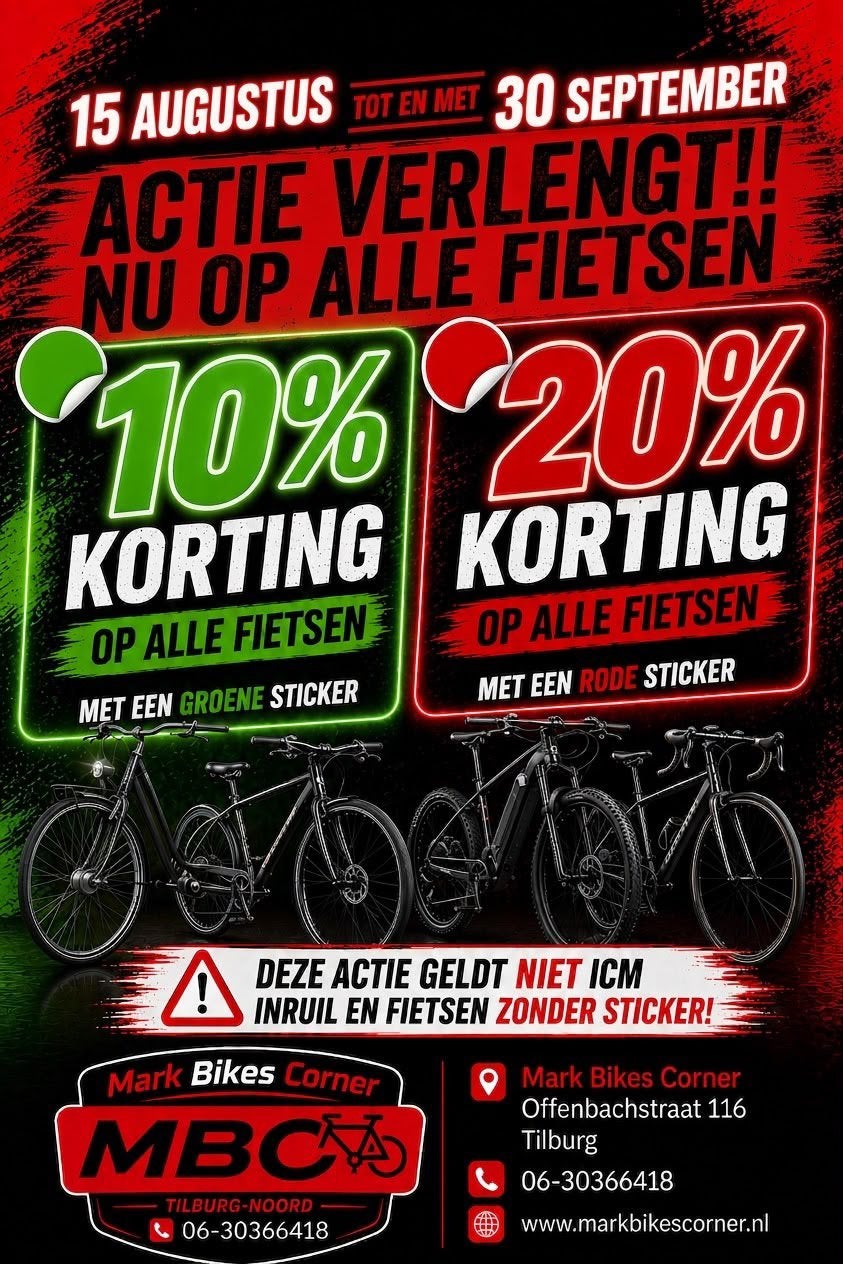 10 en 20 procent extra korting op alle fietsen