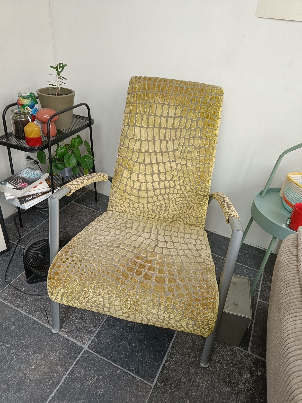 Harvink Unieke fauteuil met krokodillenprint - Goud/Geel, Ophalen, Gebruikt, Overige kleuren, Stof