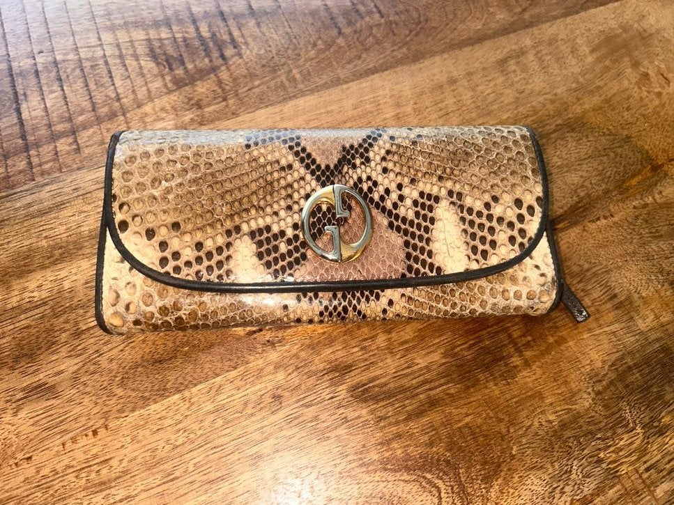 Gucci portemonnee van slangenleer authentiek, Overige merken, Gebruikt, Bruin, Ophalen of Verzenden