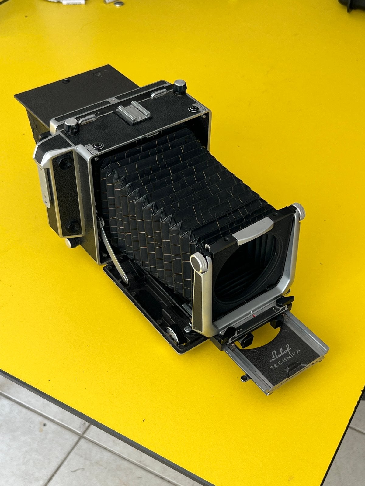 Linhof Master Technika 4x5 camera incl ontspiegelaar, Ophalen of Verzenden, Gebruikt, Spiegelreflex, Overige Merken