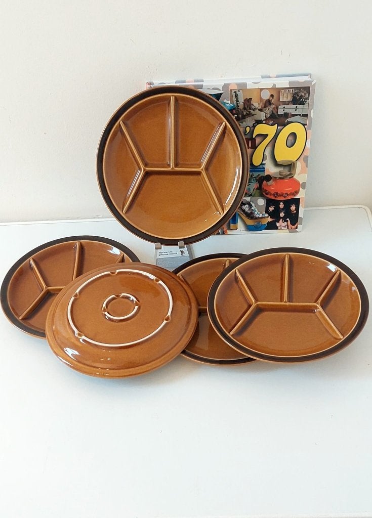 5 Vintage Fondueborden Gourmetborden borden Jaren 70 Bruin, Eu, Overige merken, Eu, Keramiek