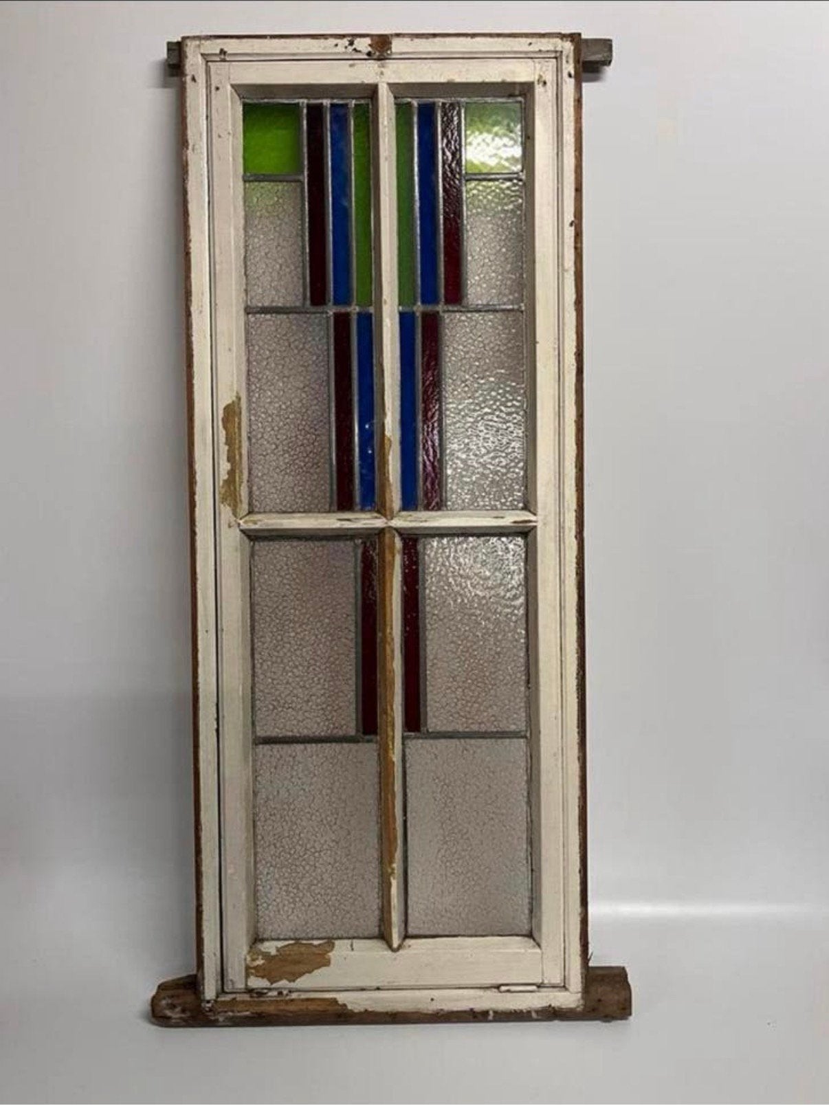 Prachtig glas in lood raam antiek Art Deco helder / gekleurd, Ophalen of Verzenden