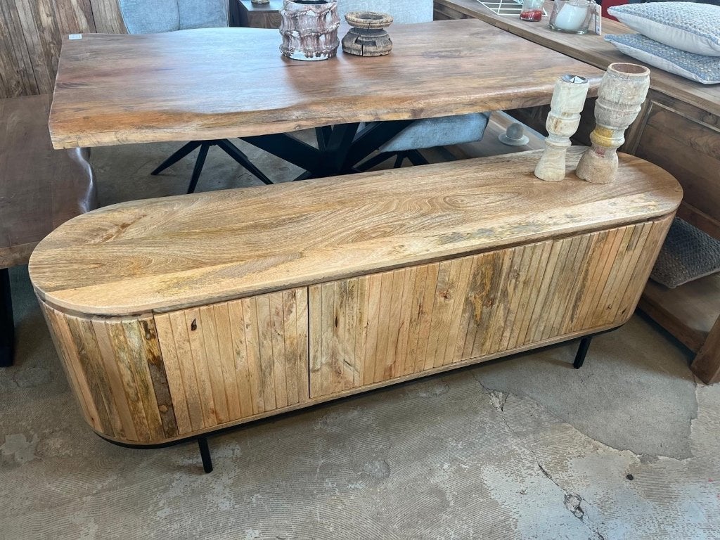 Magazijn Leegverkoop TV meubel retro Remi mangohout ribbel, Hout, Nieuw, Ophalen of Verzenden, Info@wkhome.nl
