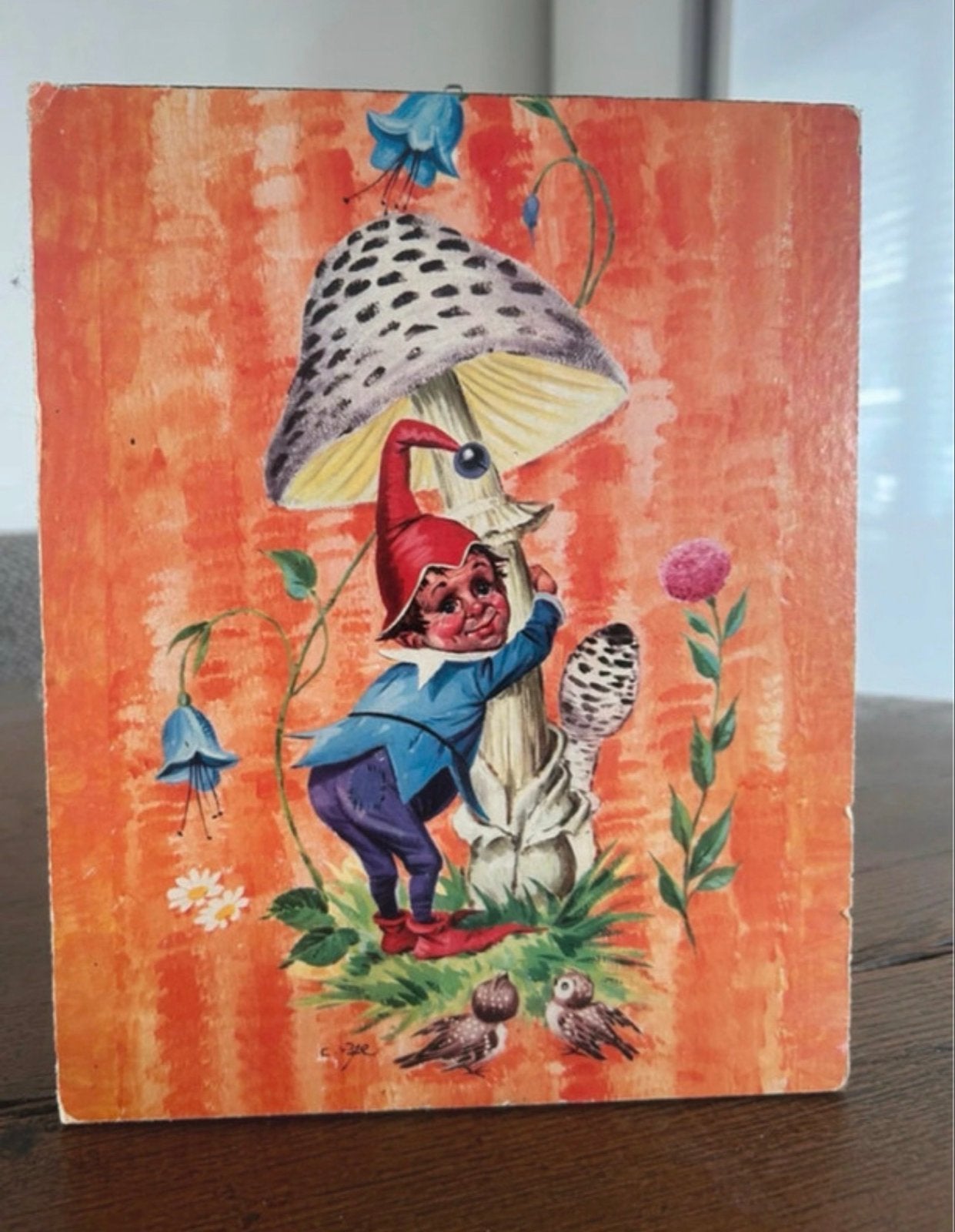 Vintage kabouter wanddecoratie - Paddenstoel en uilen, Huis en Inrichting, Gebruikt, Meerkleurig, Ophalen of Verzenden, Vintage