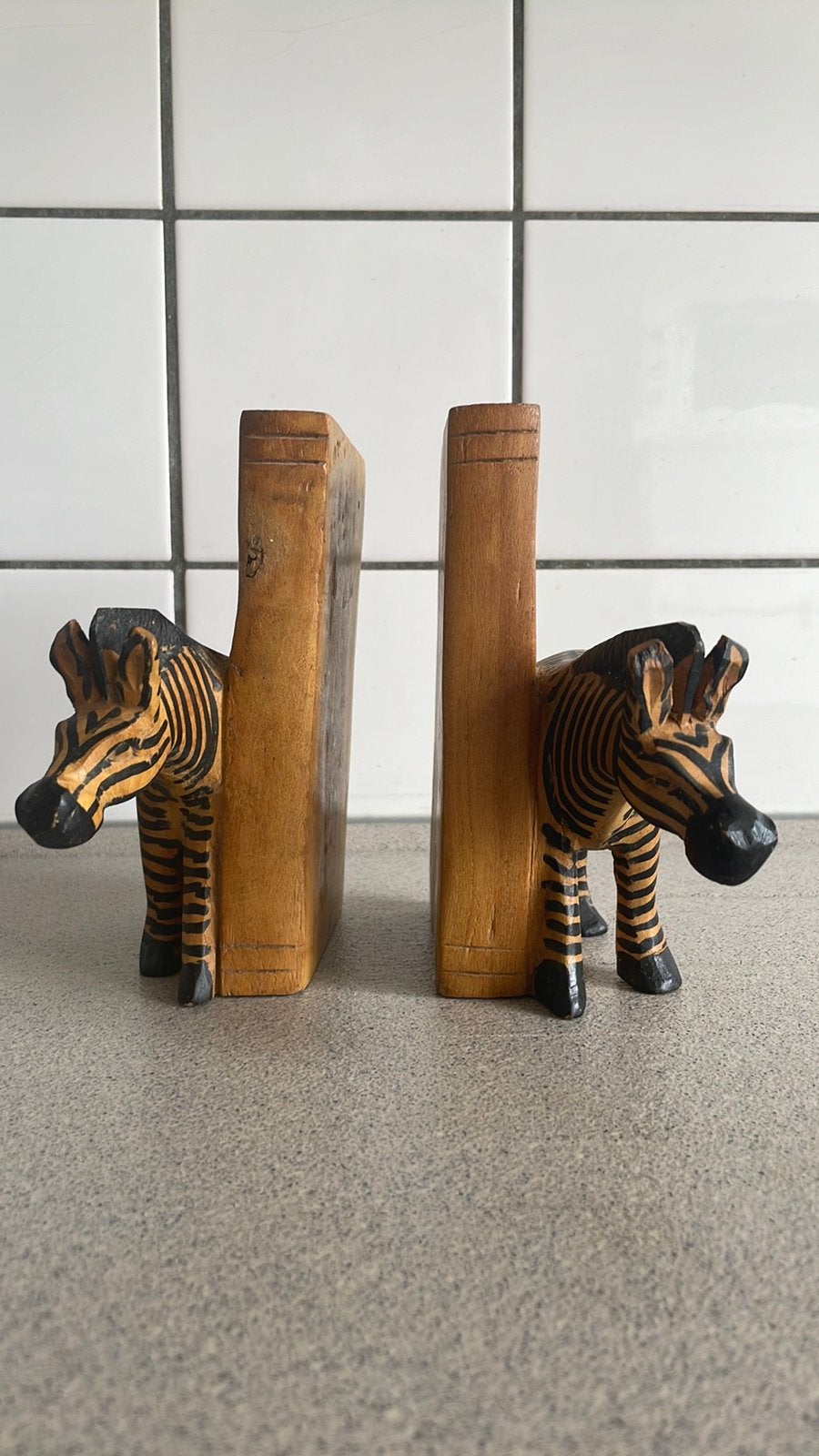 Prachtige houten boekensteunen zebra Afrika hout boekensteun, Ophalen of Verzenden, Zo goed als nieuw