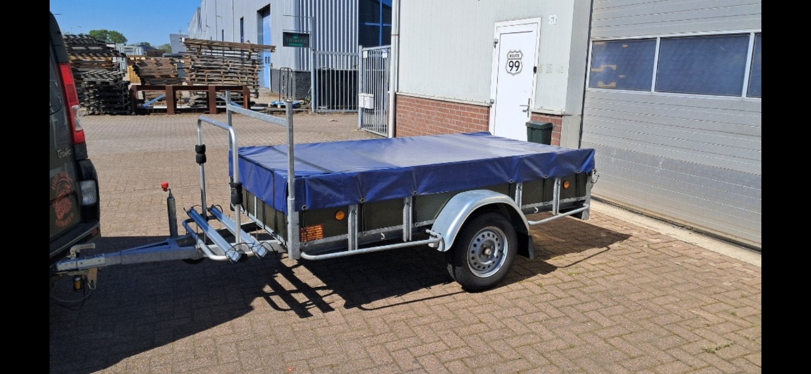Power Trailer aanhangwagen met huif en fietsendrager, Ophalen