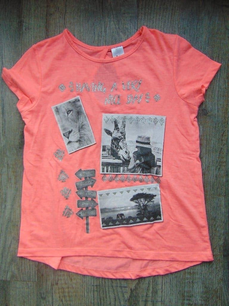 T-shirt roze maat 134 C&A shirt leeuw / olifant / giraffe, C&A, Meisje, Ophalen of Verzenden, Zo goed als nieuw