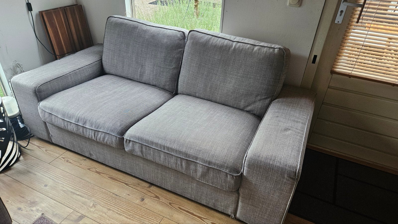 Grijze stoffen bankstel met hocker Ikea Kivik, Ophalen, Modern, Comfortabel, Gebruikt, 75 tot 100 cm