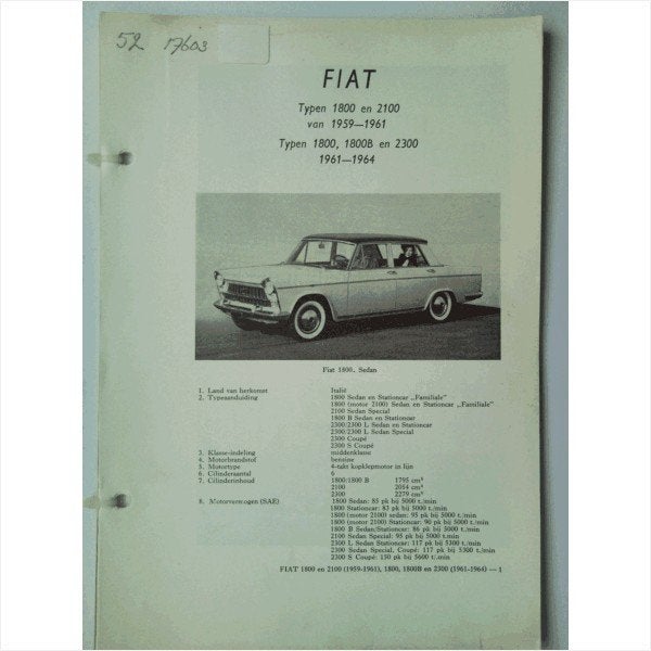 Fiat 1800 2100 2300 Vraagbaak losbladig 1961-1964 #1 Nederla, Ophalen of Verzenden, Gelezen, Overige merken