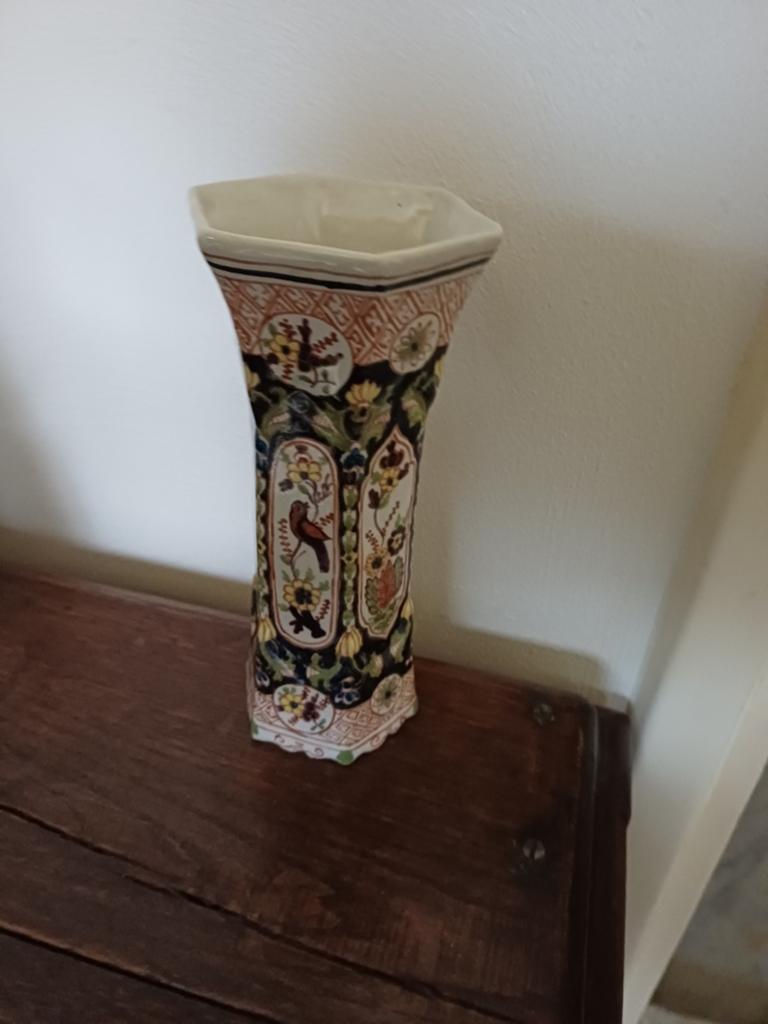 Antiek Hollands vaasje met vogels en bloemmotieven, Ophalen of Verzenden