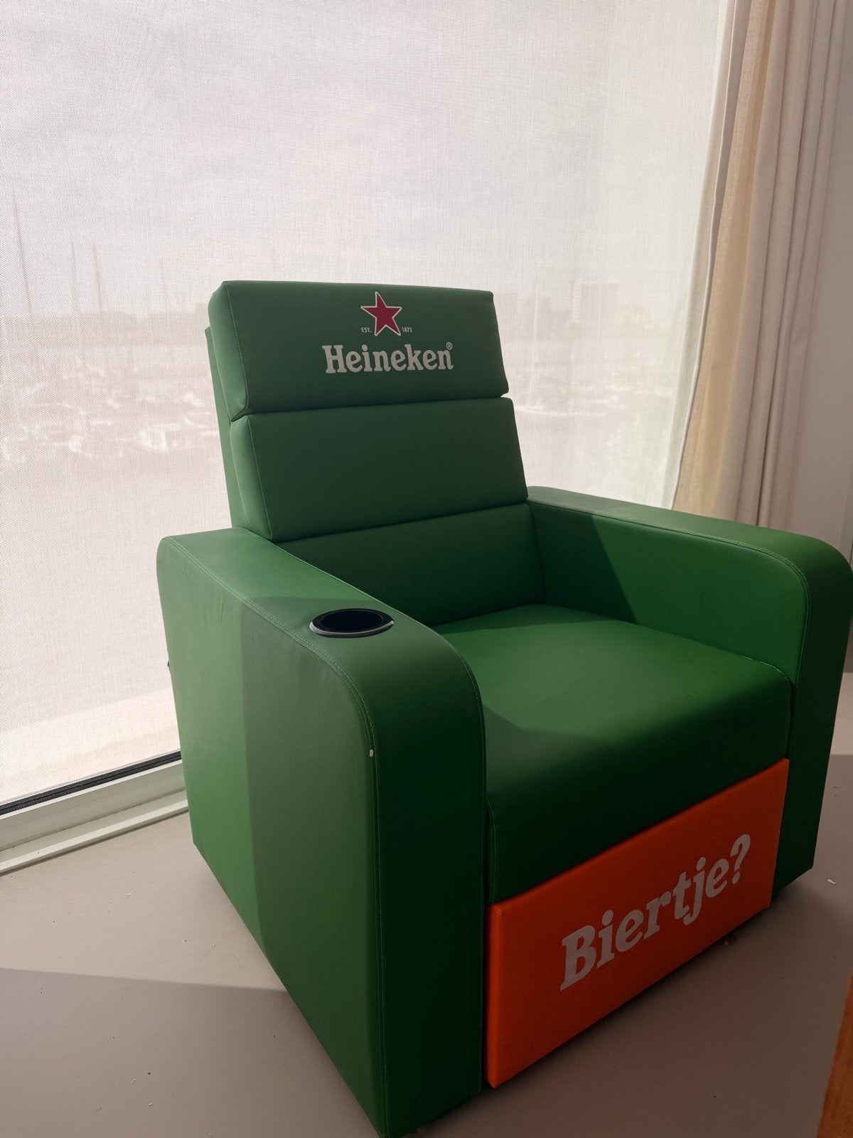 Heineken Stoel met Koelvak, Huis en Inrichting, Ophalen, Zo goed als nieuw, Kunststof, 75 tot 100 cm