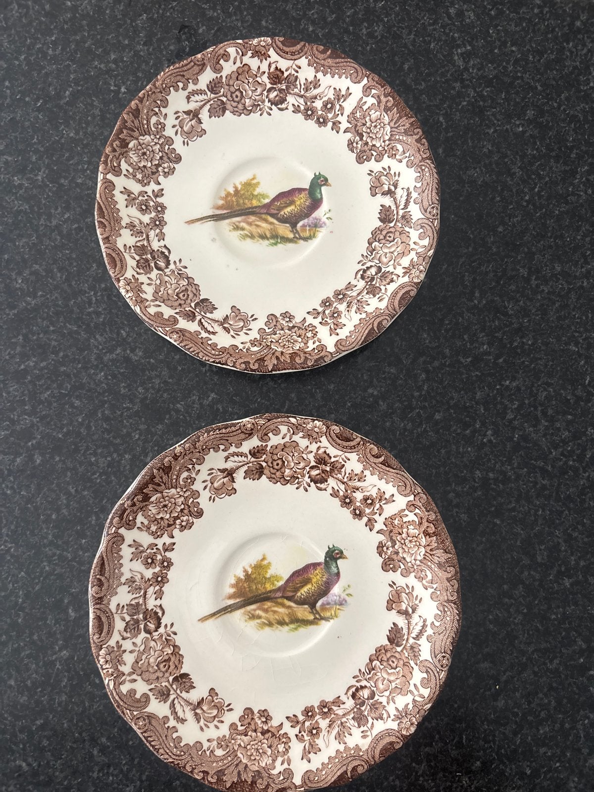 Set van 2 antieke schotels met fazantdecor, Ophalen of Verzenden