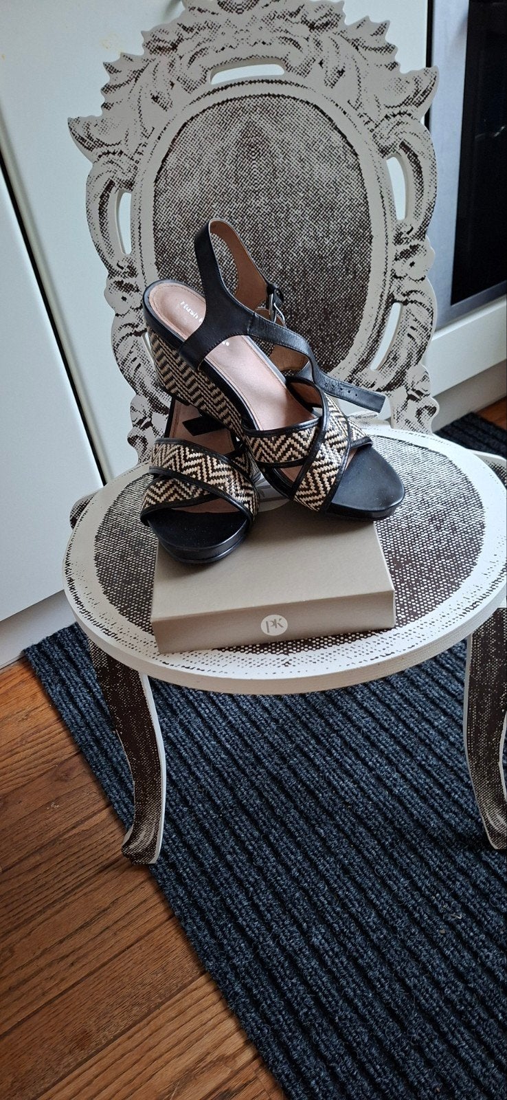 Hush Puppies Sandalen met sleehak - mt 40 - Zwart/Naturel, Zwart, Zo goed als nieuw, Hush Puppies, Sandalen of Muiltjes