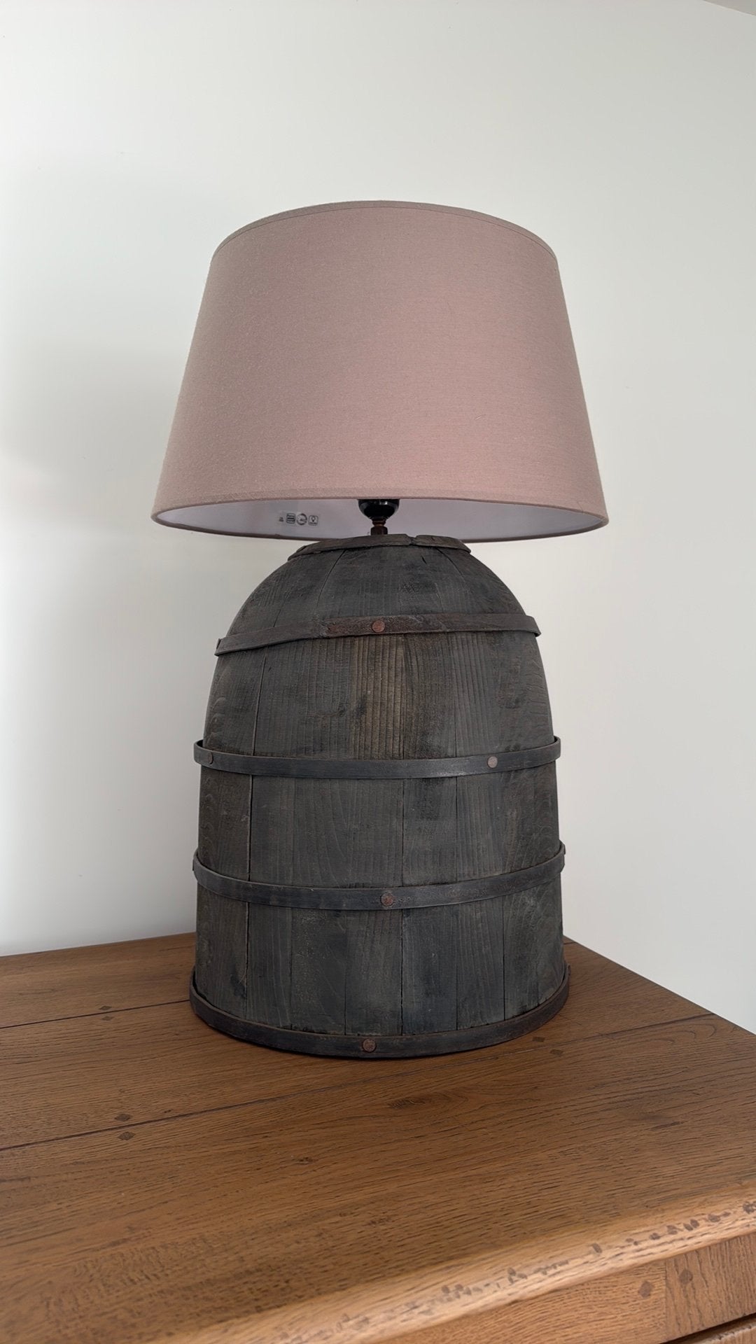 Prachtige Tierlantijn lamp houten ton/vat, incl. Kap, Ophalen, Zo goed als nieuw