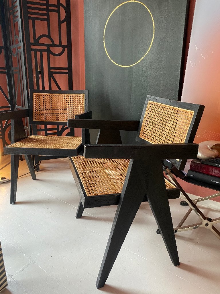 Teak stoelen / webbing / rotan, Huis en Inrichting, Ophalen, Twee, Zwart, Hout