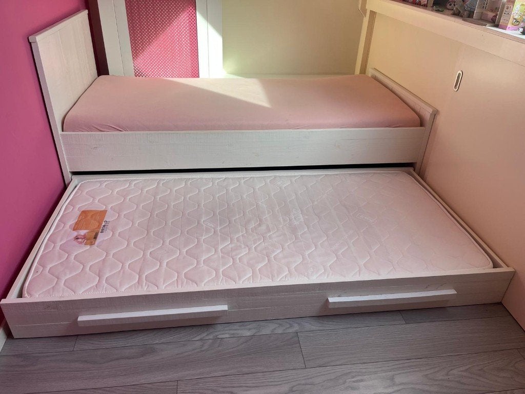 Kinderbed/ tienerbed, Ophalen, 90 cm, Eenpersoons, Wit
