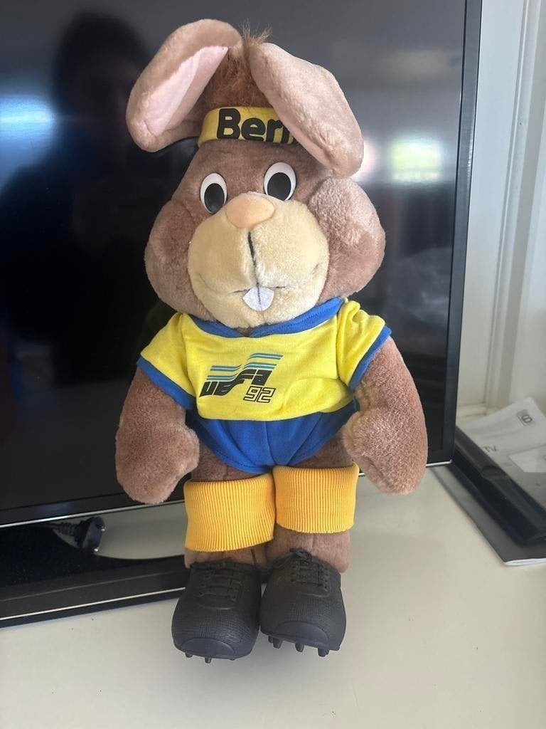 Vintage Cobi de mascotte van de Olympische Spelen 1992, Overige merken, Overige karakters, Zo goed als nieuw, Met kleding of accessoire