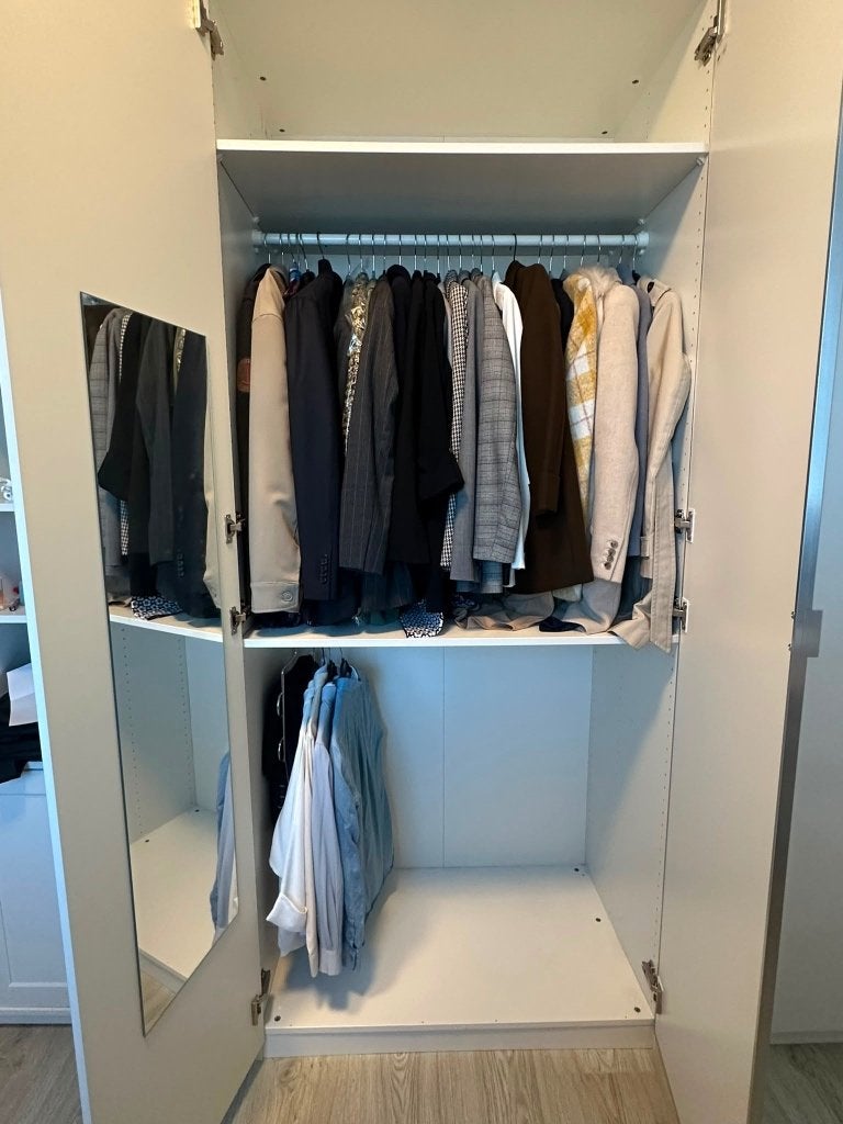 IKEA PAX kledingkast met spiegeldeur - hoogglans wit, Ophalen, Gebruikt, 100 tot 150 cm, 200 cm of meer