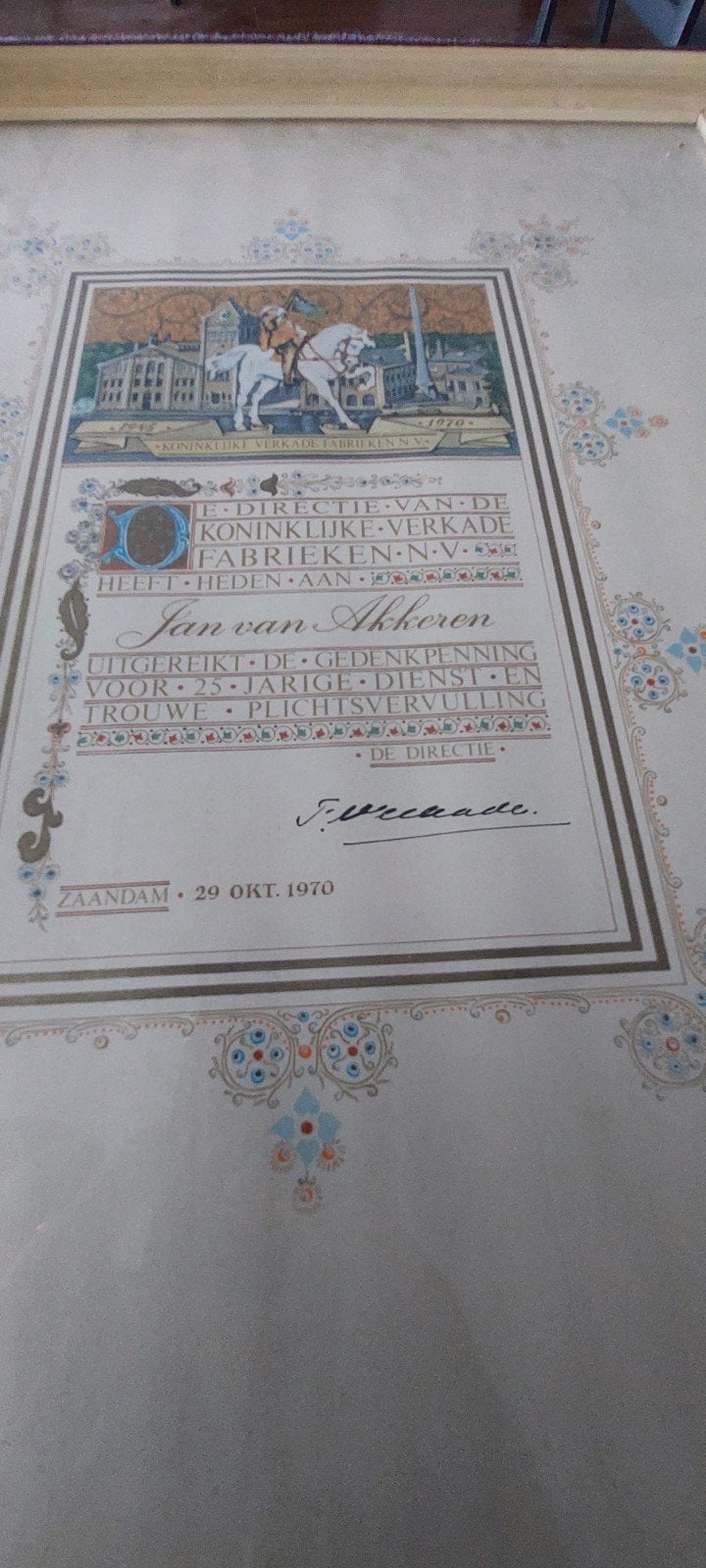 Verkade 1970 – 25 jaar dienst Originele handtekening., Ophalen of Verzenden